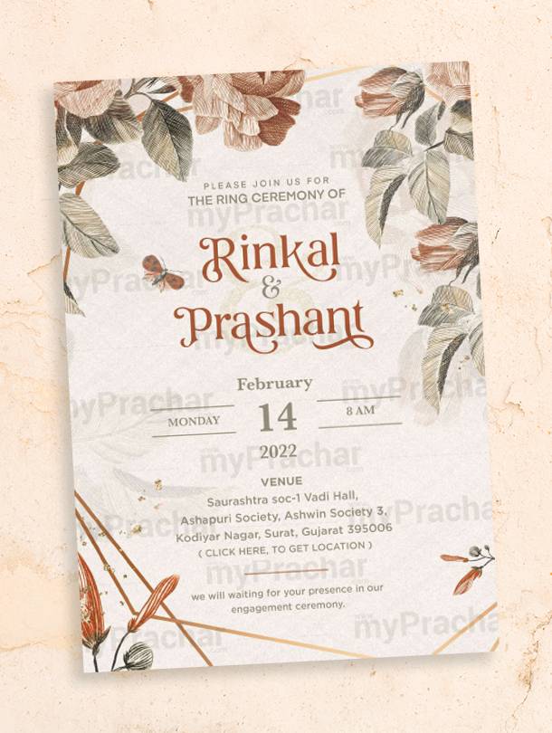 Elegant Floral Wedding Invitation Card with Brown Flowers Theme 2
