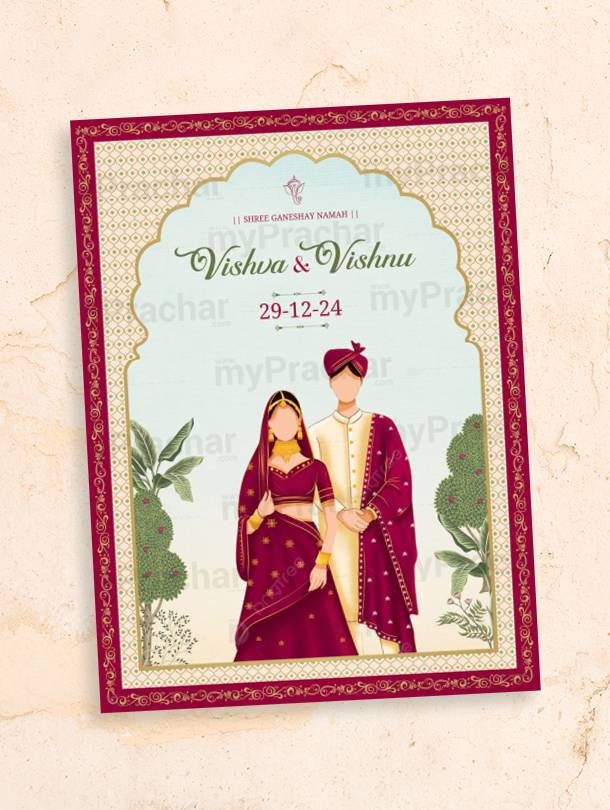 Traditional Indian Gujarati Wedding Invitation Card with Hindi, and English Language Options 4