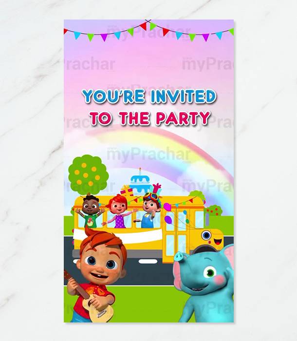 Wheels On The Bus Birthday Party Invitation Video Card for Baby