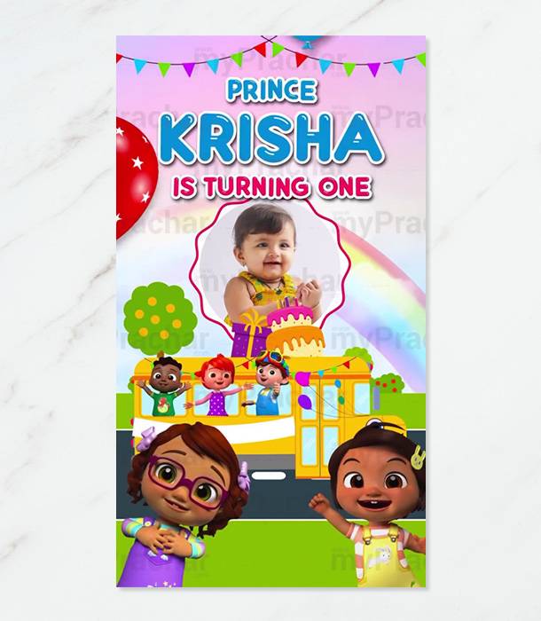 Wheels On The Bus Birthday Party Invitation Video Card for Baby