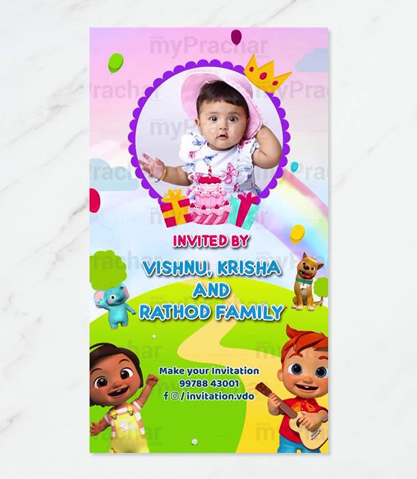 Wheels On The Bus Birthday Party Invitation Video Card for Baby