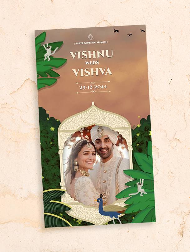 Traditional Indian Gujarati Wedding Invitation Card with Hindi, and English Language Options
