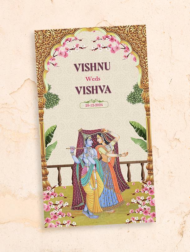 Traditional Indian Gujarati Wedding Invitation Card with Hindi, and English Language Options