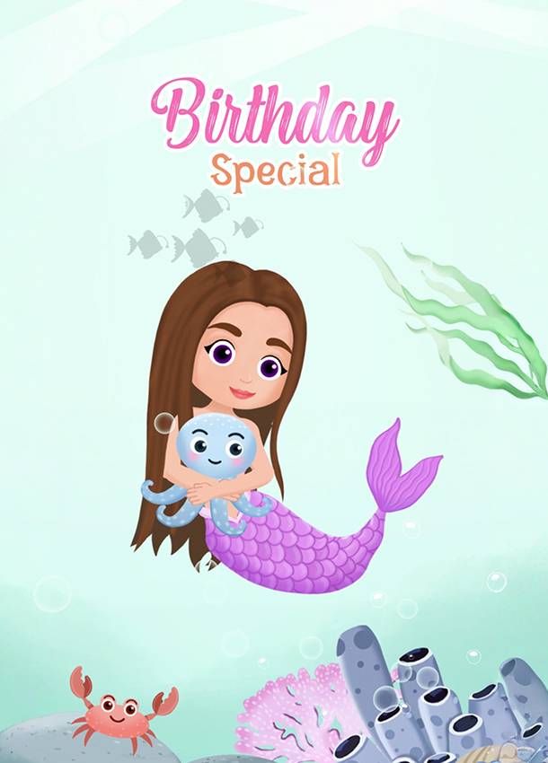 Aqua Dream Mermaid Theme Birthday Invitation Card 2