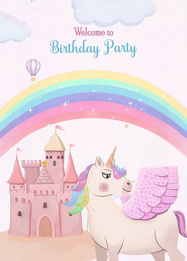 Dreamy Unicorn Theme Birthday Invitation Card 2