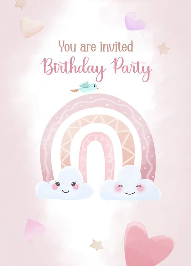 Pastel Rainbow Theme Birthday Invitation Card 2