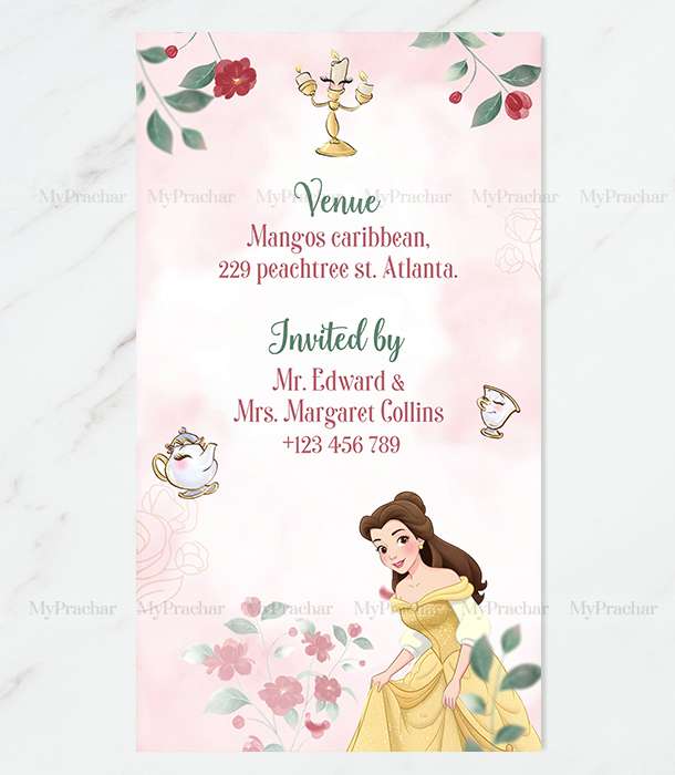 Belle Princess Theme Birthday Invitation Card 1