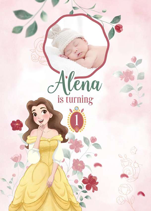 Thumbnail Belle Princess Theme Birthday Invitation Card 5