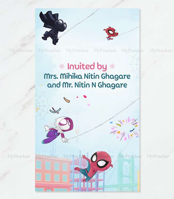 Little Baby Spiderman Theme Birthday Invitation Card 1