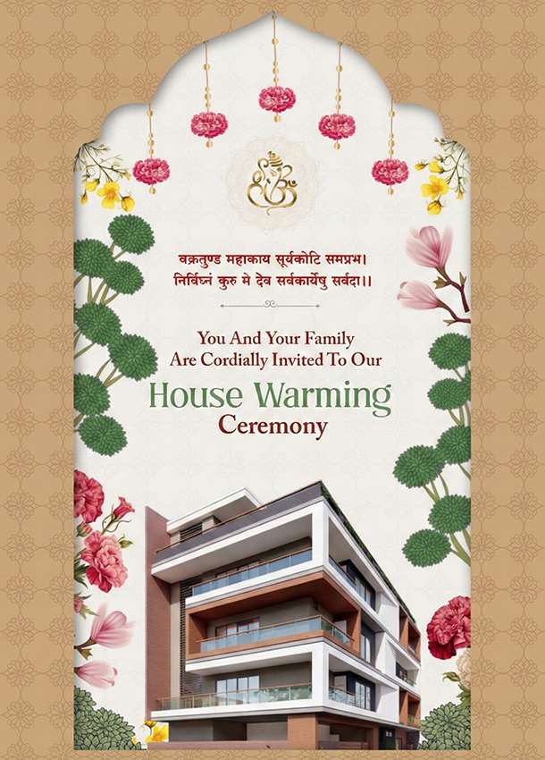 Floral Theme Vastu Pujan House Warming Invitaion Card 2