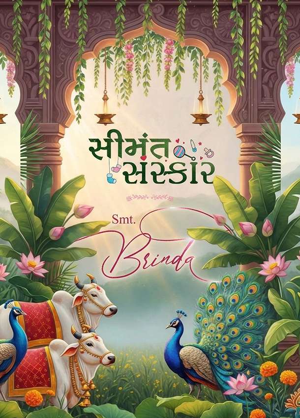 Thumbnail Vrindavan Theme Baby Shower Invitation in Gujarati