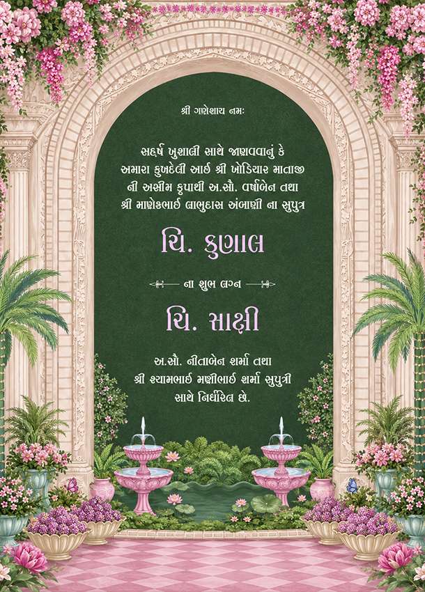 Pushpa Vatika Theme Wedding Invitation In Gujarati 2