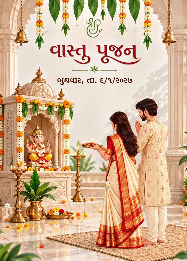 Shubh Aarambh Theme Vastupujan Invitation in Gujarati